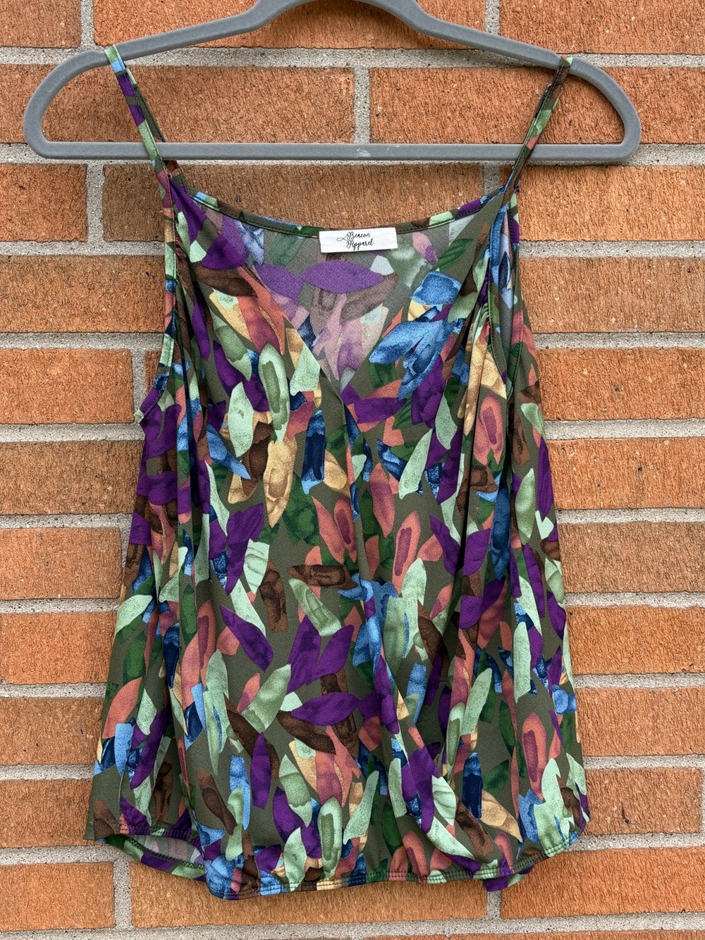 Beacon Multicolor Leaf-Print Cami top in Green, Purple, Blue